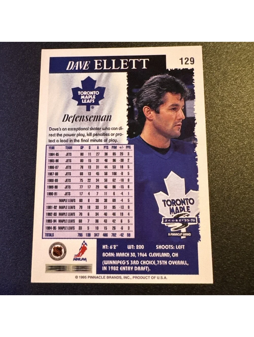 Dave Ellett autographed Hockey Card Score 95-96 #129 - TTM No COA